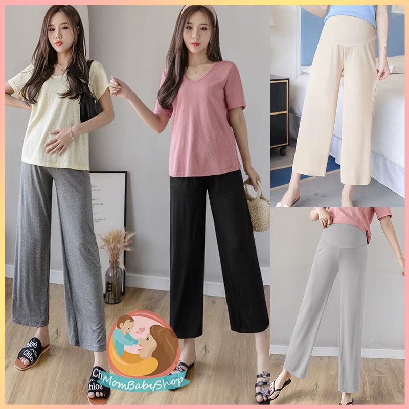 กางเกงขายาวคนท้อง ขากว้างใส่สบาย เอวสูง งานฝ้ายนุ่มสบาย กางเกงคนท้องเอวสูงสำหรับคุณแม่ตั้งครรภ์ YFCK-930