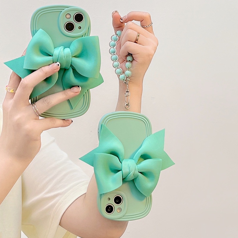 เคสโทรศัพท์มือถือ แบบนิ่ม ลายโบ 3d สีเขียว สําหรับ IPhone 13 13pro 13mini 12 11 Pro Max IX XR SE2 I8 Plus