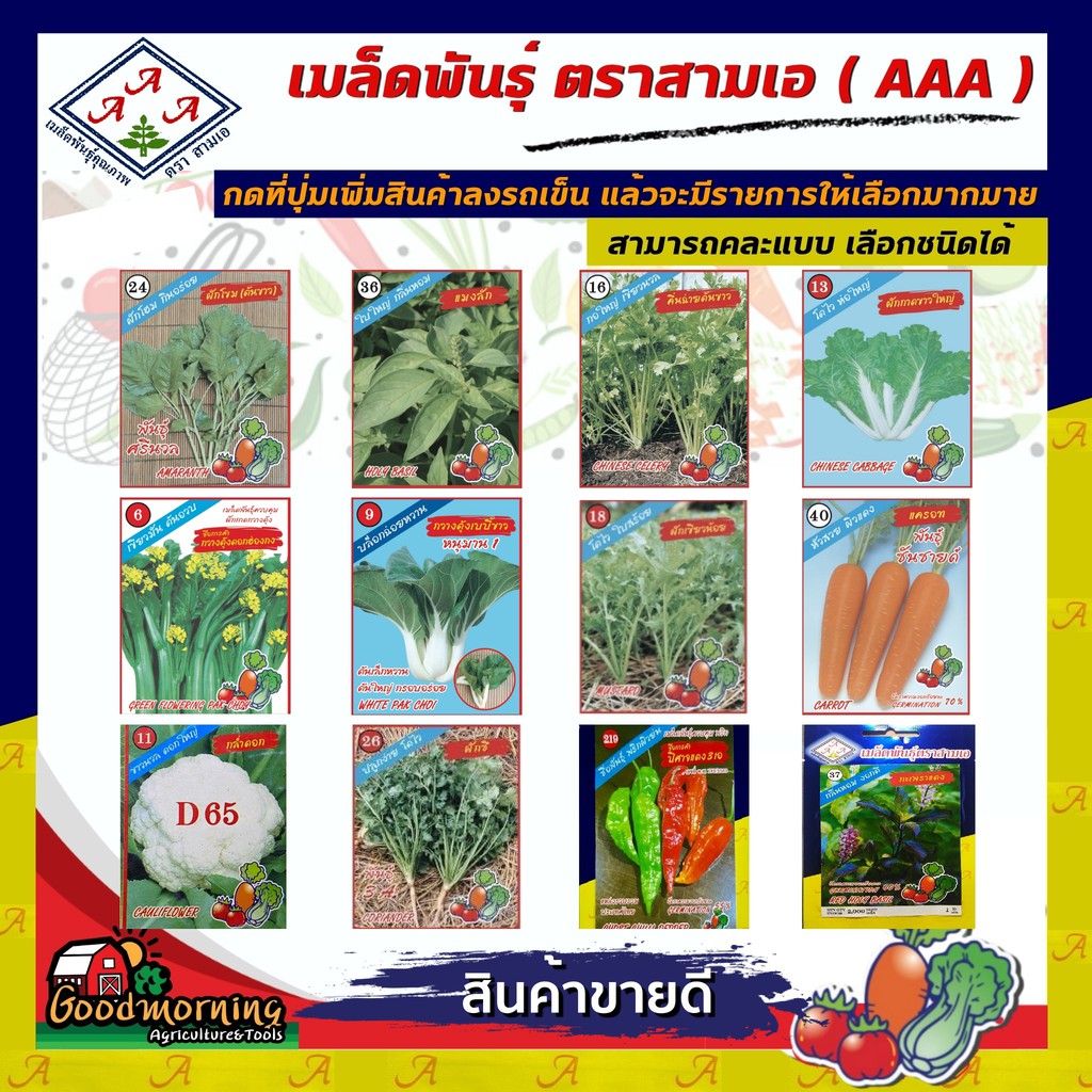 AAA ผักซอง เมล็ดพันธุ์ ชุดขายดี เมล็ดพันธุ์ ผักซอง เมล็ดพันธุ์ผัก เมล็ดพันธุ์ ผักสวนครัว ตราAAA สามเอ