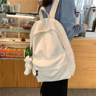 กระเป๋าเป้สะพายหลัง กระเป๋านักเรียน ผ้าแคนวาส ขนาดใหญ่ จุของได้เยอะ สีพื้น แบบเรียบง่าย สไตล์ญี่ปุ่น สําหรับผู้หญิง และนักเรียน