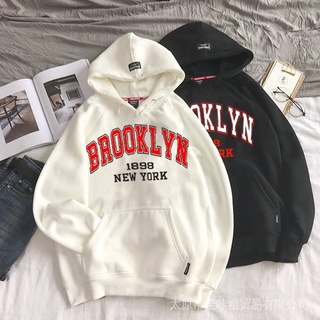 เสื้อกันหนาวลําลอง มีฮู้ด พิมพ์ลาย Boston Brooklyn New York แฟชั่นฤดูใบไม้ร่วง สําหรับผู้ชาย และผู้หญิง