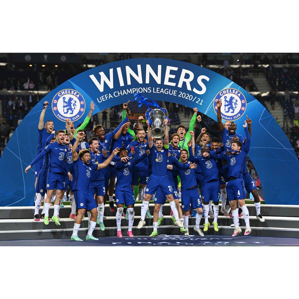 สติ๊กเกอร์ฝ้าติดกระจก ลายปูนสีสันสวยงาม โปสเตอร์ Chelsea เชลซี champions แชมป์ 2020 2021 poster ฟุตบอล Football โปสเตอร์