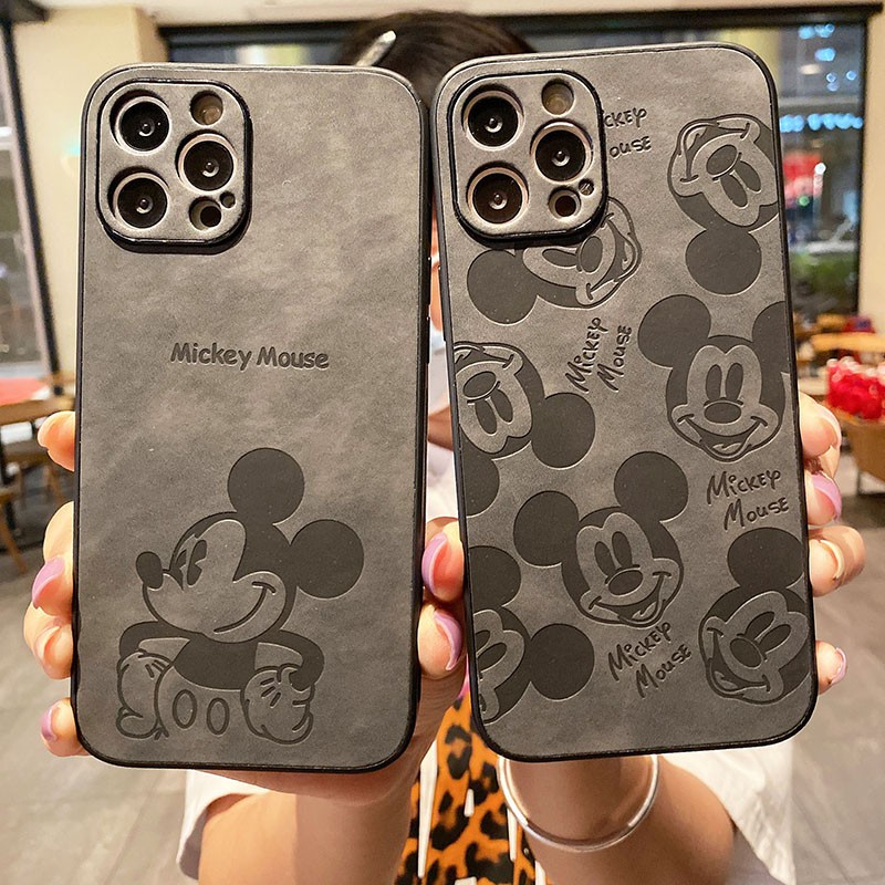 การ์ตูนน่ารัก Disney Mickey Mouse เคส iPhone ปลอก iPhone 13 12 11 PRO MAX XS MAX คุณภาพสูงนุ่ม TPU + ปลอกหนัง iPhone XR