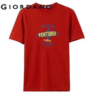 Giordano Men เสื้อยืดแขนสั้นคอกลม สกรีนลวดลายข้อความ Free Shipping 01089002 BCFA