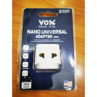 VOX Nano Universal Adaptor ปลั๊กอะแดปเตอร์ 2 ช่อง สำหรับใช้ในต่างประเทศ ครอบคลุมเกือบทุกประเทศ รุ่น AP04 (รับประกัน 3ปี)