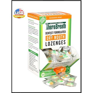 [ของแท้] _เม็ดอมดับกลิ่นปาก TheraBreath, Dry Mouth Lozenges, Mandarin Mint, 100 Wrapped Lozenges, 165 g