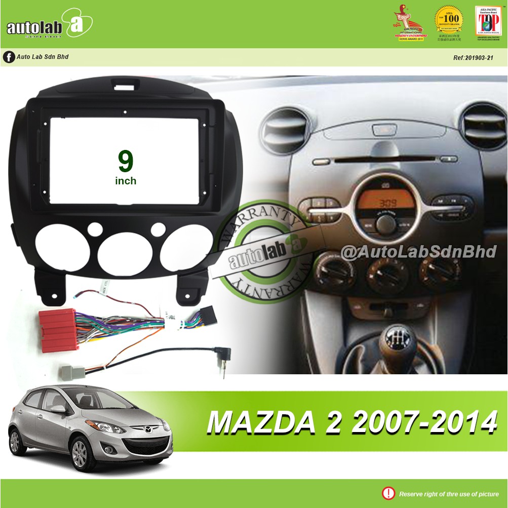 เคสเครื่องเล่น Android 9 นิ้ว Mazda 2 2007-2014 (พร้อมซ็อกเก็ต Mazda &amp; เสาอากาศเข้าด้วยกัน)