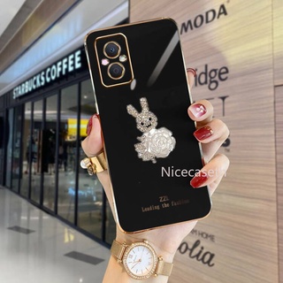 เคสโทรศัพท OPPO Reno7 Z 5G A76 In Stock Phone Case เคส 3D Luxury Rhinestone Rabbit Straight Edge Phone Protective Back Cover