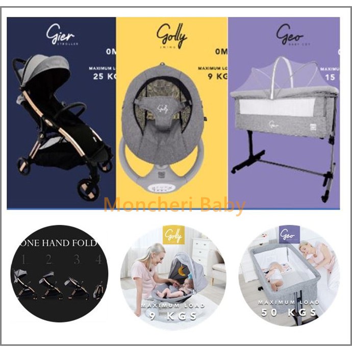 Coby Haus Baby Gear GGG Gier/Geo/Golly Auto Fold รถเข็นเด็ก, Baby Cot, Swing Coby Daddy