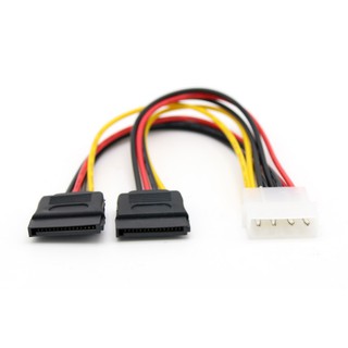 สายแปลงไฟโมเล็กซ์ IDE Power cable สายแปลงไฟ 2in1 IDE TO SATA 2 Port (Molex 4 pin to 2x15Pin SATA Power cable) ยาว 20 ซม.