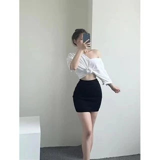 Cicishop(A652-1)กระโปรงทรงเอ ไหมพรมknitทอร่องใหญ่ยืดได้เยอะ ทรงสวยใส่ได้หลายลุคมาก