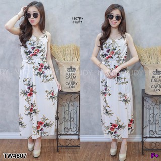 TwinsShopVip💗พร้อมส่ง TW4807 Maxi Dress เดรสสายเดี่ยวลายดอกไม้