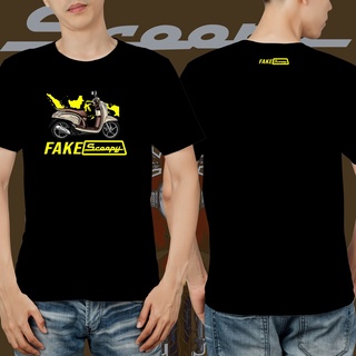 แขนสั้นcrew neckIndonesisa เสื้อยืด ลาย FAKE SCOOPY - สีดํา สีขาว คุณภาพพรีเมี่ยม _001S-XXXXL