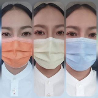 😷แมสผู้ใหญ่ สีส้ม😷 3 ชั้น 50 ชิ้น