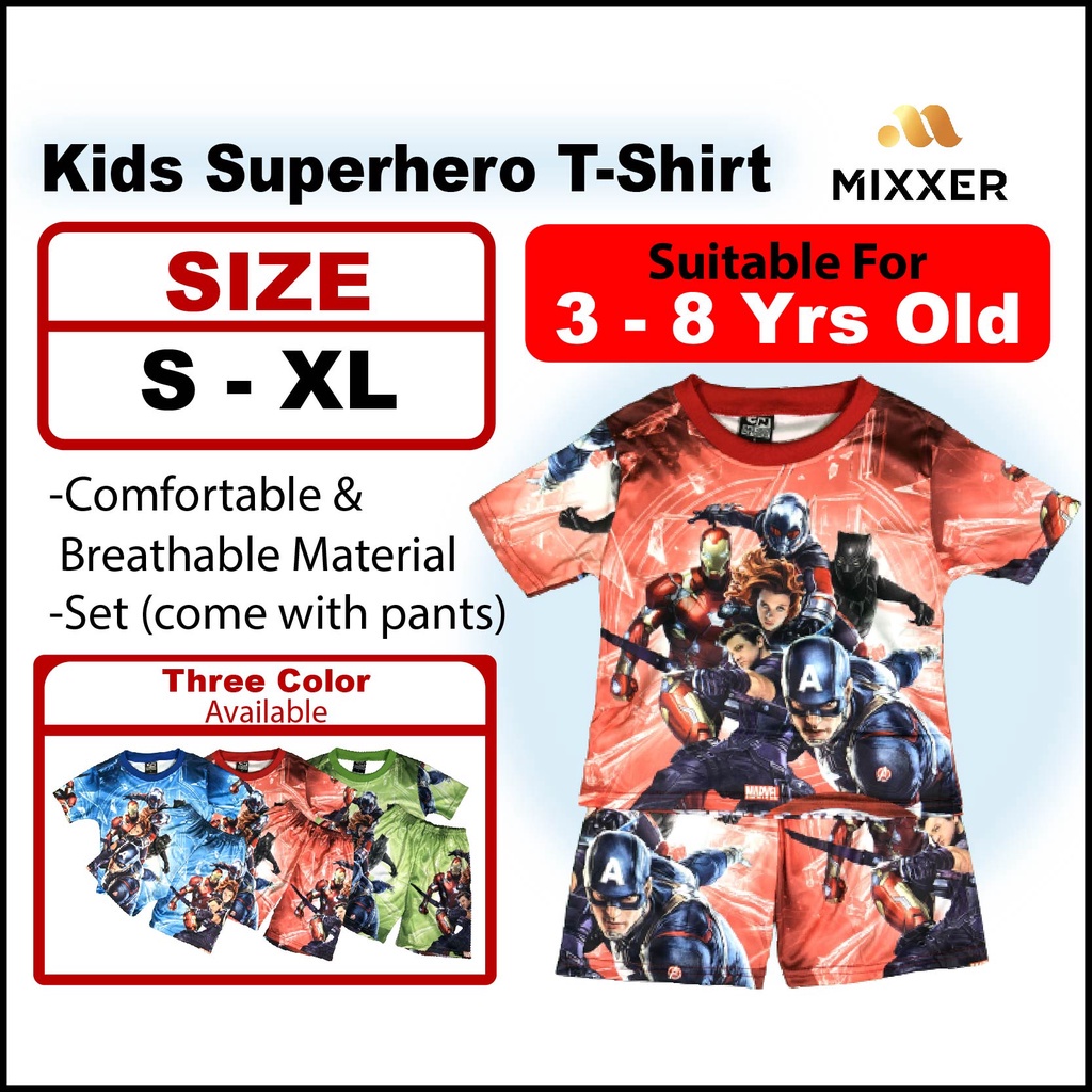 Baju เสื้อยืด Pasang Budak Bercorak Avengers (Size:S-XL) / เสื้อยืดเด็ก Avengers 7916