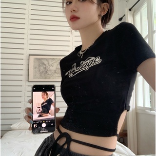 Suxi เสื้อยืด คอกลม พิมพ์ลายตัวอักษร สไตล์วินเทจ ฤดูร้อน เรียบง่าย สําหรับผู้หญิง