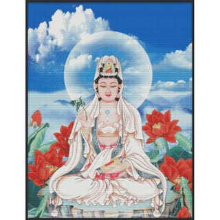 ชุดปักครอสติช เจ้าแม่กวนอิมประทับดอกบัว (Guanyin sitting on lotus Cross stitch kit)