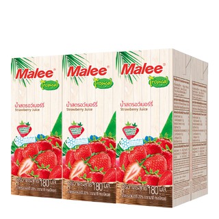 มาลี ทรอปิคอล น้ำสตรอว์เบอร์รี 20% 180 มล. (6 กล่อง) Malee Tropical Strawberry Juice 20% 180ml (6 boxes)