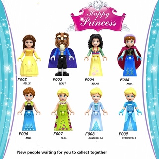 Lego Minifigures Elsa Anna Belle Mulan Beast Cinderella บล็อคตัวต่อของเล่นสําหรับเด็ก