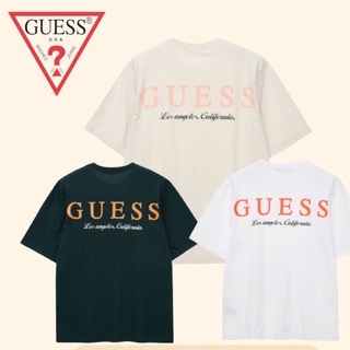 เสื้อยืดสีขาวGuess เสื้อยืดแขนสั้น ทรงหลวม พิมพ์ลาย GUESS สไตล์เกาหลี สําหรับผู้ชาย และผู้หญิง