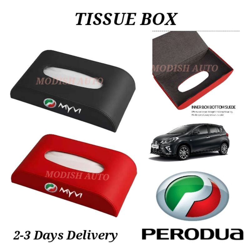 MODISH PU LEATHER CAR TISSUE BOX สําหรับ PERODUA MYVI