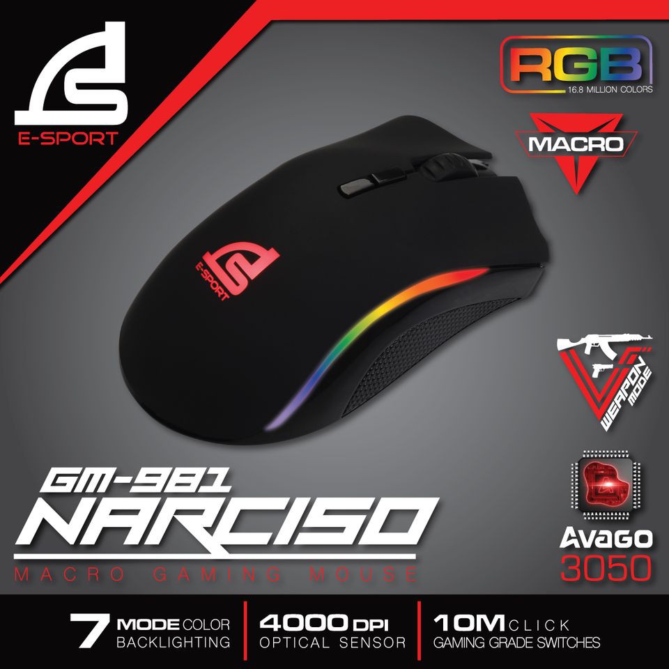 เมาส์เกมมิ่งSigno E-Sport GM-981 NARCISO Macro Gaming Mouse (Black)
