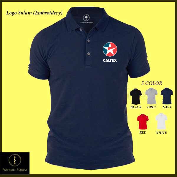 โปโลคลาสสิกเสื้อยืด Caltex Petrol Station บริษัทองค์กรเย็บปักถักร้อยชุดกิจกรรม Seragam Baju Polo Sulam FFS