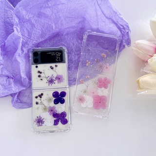 Samsung Galaxy Z Flip 3 เคส อีพ็อกซี่ ดอกไม้แห้ง เคสพับ สําหรับ Z Flip3 แข็ง PC กันกระแทก เคสป้องกัน