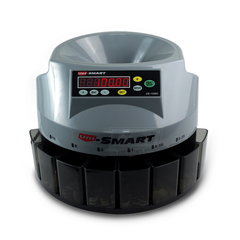 เครื่องนับเหรียญ Uni-SMART รุ่น US-1200C นับพร้อมคัดแยกอัตโนมัติ