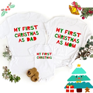 TT-My First Christmas As Dad Mom Family Xmas Matching T-shirt Baby Cotton Romper Newborn baby Bodysuit Outfits Tee