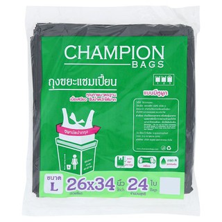 แชมเปี้ยน ถุงขยะแบบมีหูผูก ขนาดใหญ่ 26 x 34 นิ้ว 24 ใบ ถุงขยะ Champion Size L 26 x 34inches Garbage Bags 24pcs อุปกรณ์ทำ