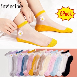 9 Colors Summer Transparent Breathable Sweat Absorbent Ankle Socks/ Small Daisy Glass Fiber Short Socks/ Chamomile Silk Socks