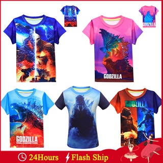 ใหม่เสื้อยืดแขนสั้นพิมพ์ลาย King Kong Kong 3D Godzilla-War สําหรับเด็กผู้ชายและเด็กผู้หญิง 2021