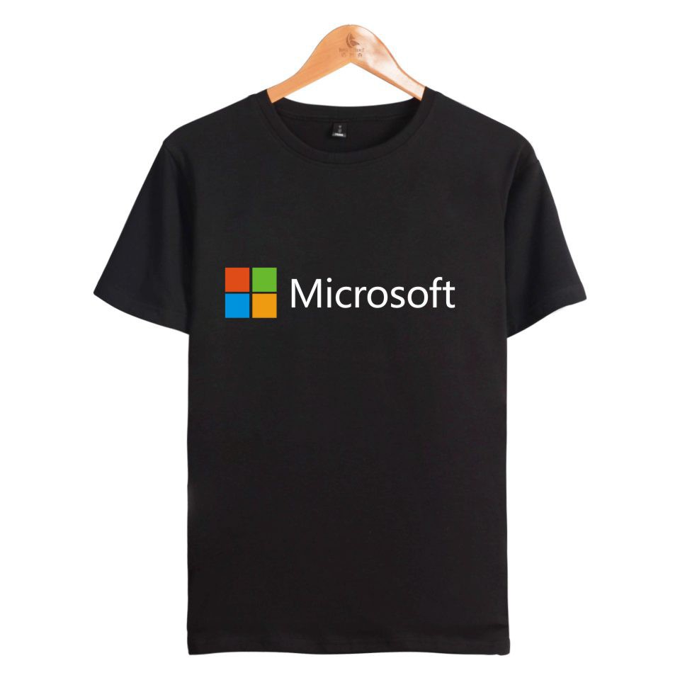 Microsoftพิมพ์ผู้ชายและผู้หญิงเสื้อยืดผ้าฝ้ายแขนสั้นท็อปส์ขนาดใหญ่
