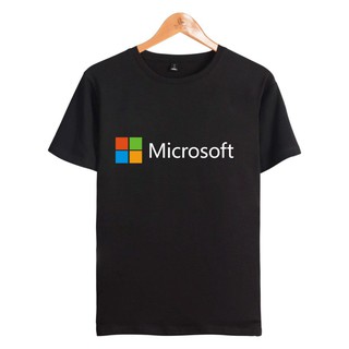 Microsoftพิมพ์ผู้ชายและผู้หญิงเสื้อยืดผ้าฝ้ายแขนสั้นท็อปส์ขนาดใหญ่