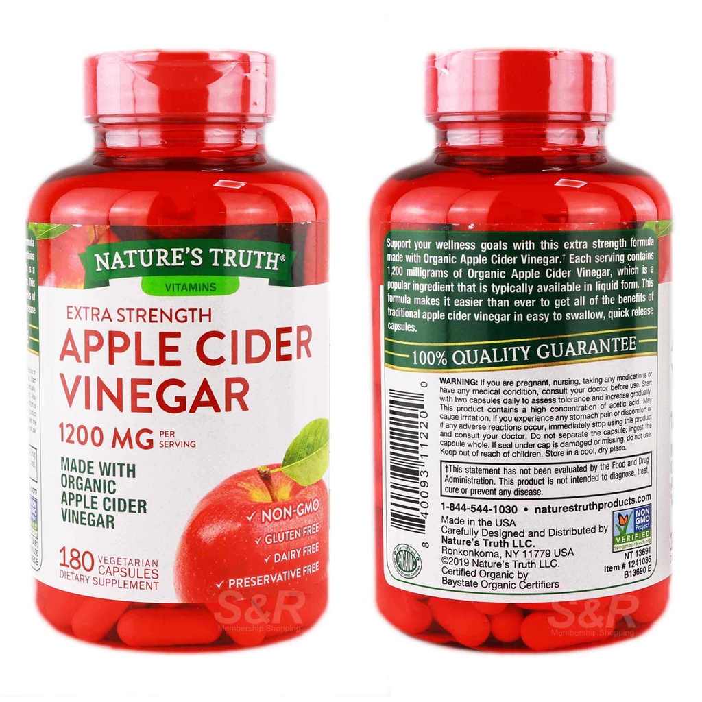 ถูกที่สุด 💖 ของแท้อเมริกา พร้อมส่ง Nature's Truth Apple Cider Vinegar ช่วยการเผาผลาญ ย่อยอาหาร 1200 mg 180 เม็ด