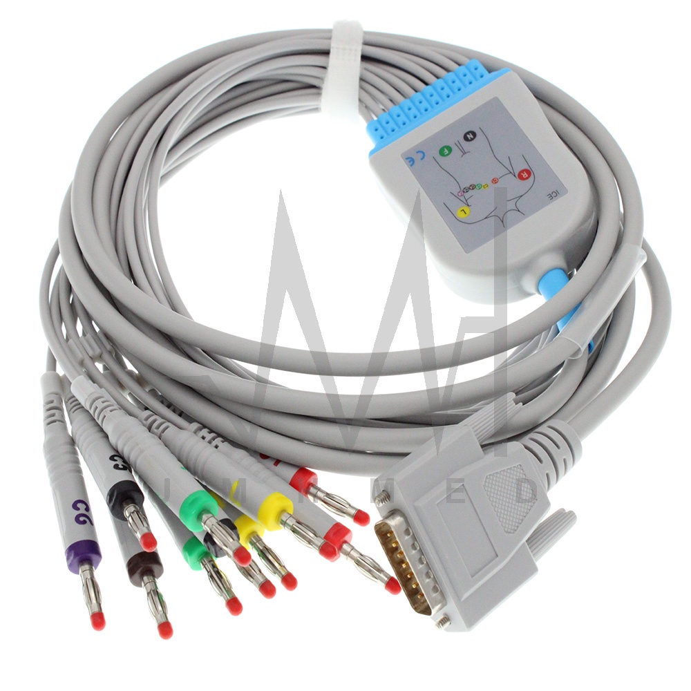 ใช้งานร่วมกับ Edan SE-1 SE-3 SE-12 SE-601 601A 1200 express Mindray R/R12/R3 Micromed Wincardio EKG Monitor 040-001644-00 10 สาย ECG ตะกั่ว,สแน็ป/กล้วย/ดีบุก/คลิป/ลวด VET สัตว์