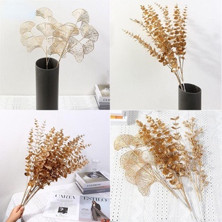 Artificial Golden  Plants Holly New Year Ornaments Fake Flower Ginkgo DIY Eucalyptus Leaf Home Decor Wedding Decoration