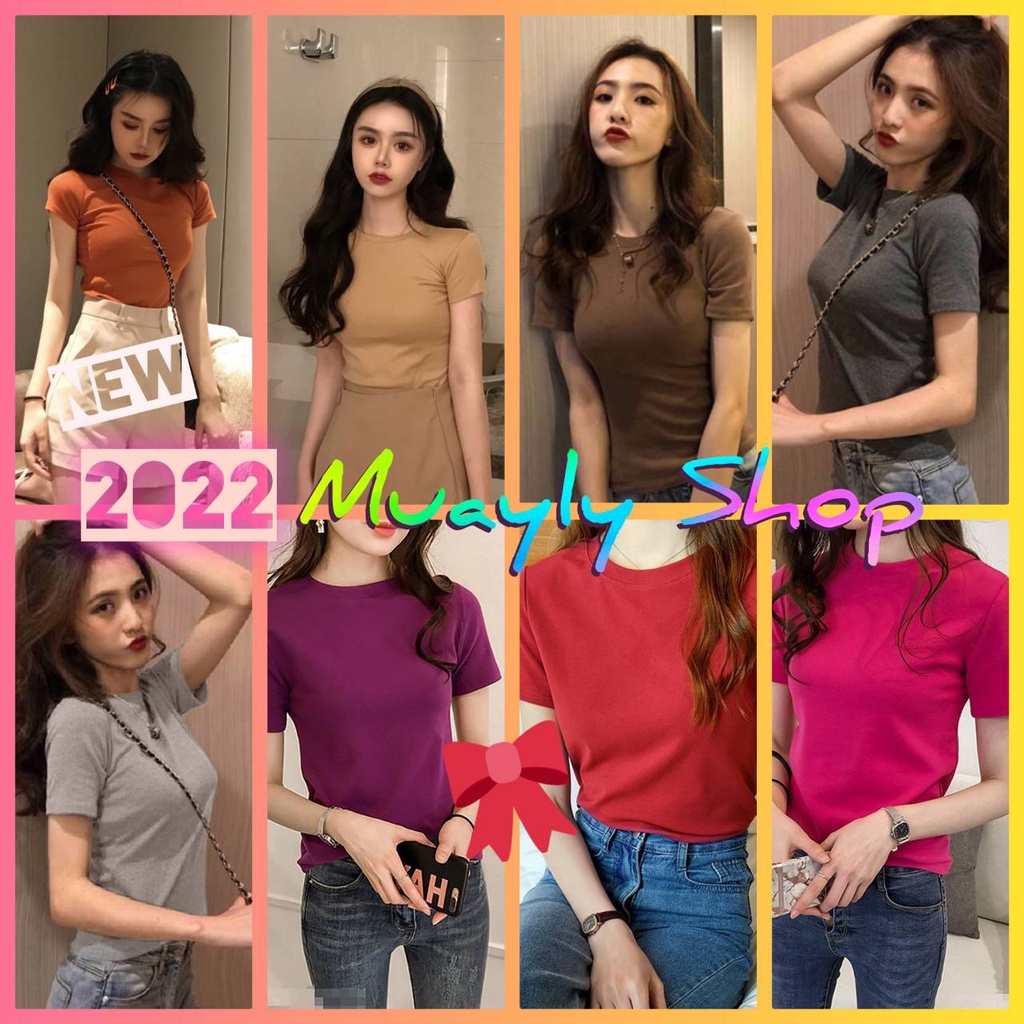 ✨️พร้อมส่ง สีใหม่ 2023💗 เสื้อรัดรูป เสื้อยืดเนื้อนิ่มเด้ง คอกลม แขนสั้นใส่สบาย
