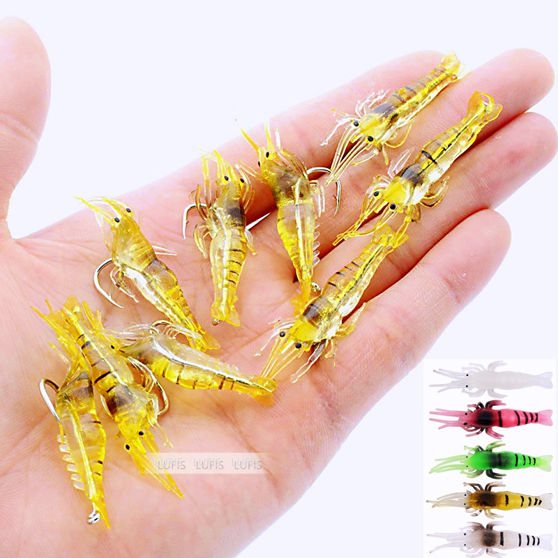 เหยื่อตกปลารูปกุ้งเรืองแสง 10 ชิ้น 1.3 กรัม / 4.0 ซม