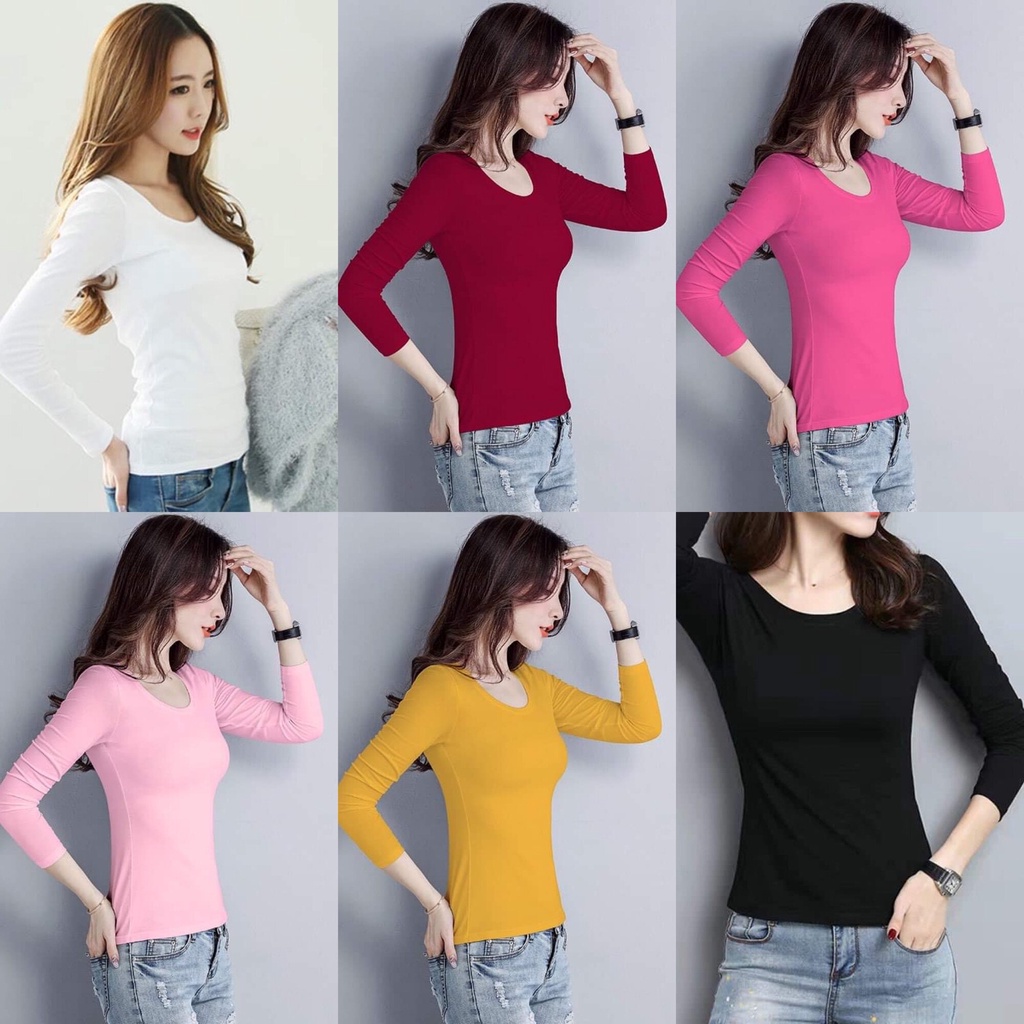เสื้อยืดแขนยาวคอกลม เสื้อยืดสีพื้น เต็มตัว เนื้อผ้ายืดนิ่ม ใส่สบาย#AW56