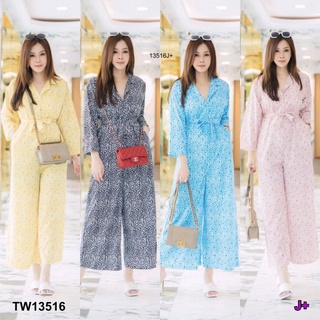 👗Pfashion [ส่งไว!!🚛] P13416 จั๊มสูทยาว #สาวอวบ คอปกแขนยาวขากระบอก Long jumpsuit #chubby girl, collar, long sle