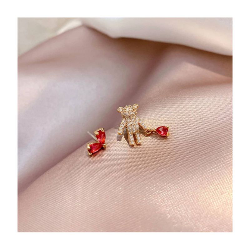 S925 Silver Earing Diamond Heart Bear