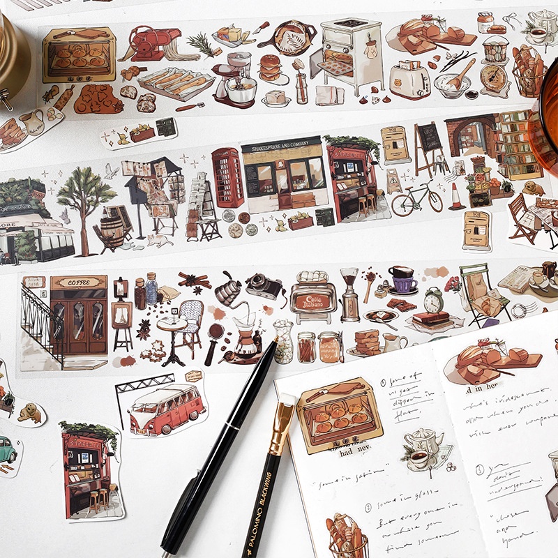 Travel Journey Memory Washi Masking Tape Coffee Shop City Street View สติกเกอร์ตกแต่ง Diy Label สําห