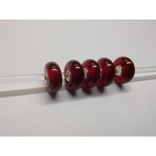 ลูกปัดแก้วสีแดง แกนกลางเงินแท้ Murano Glass Bead Red พร้อมส่ง