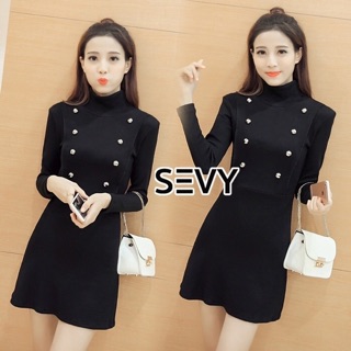 Sevy Bodycon Botton Strenge Long Sleeve Mini Dress