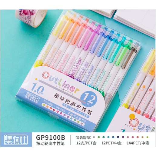 12 สี Outliner ปากกาชุด 1.0 มม.ปากกาลูกลื่นปากกาสําหรับวาดเมทัลลิค GP9100