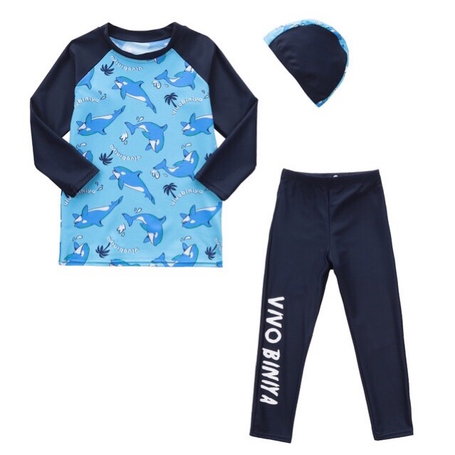 ชุดว่ายน้ำเด็กชายกันUV (VIVO-BINIYA) ลายโลมา