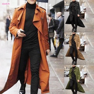 Mens Casual Trench Coat Winter Long Jacket Double Breasted