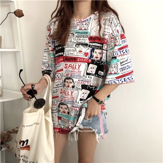 N88-shopเสื้อยืดผู้หญิง เสื้อยืดวัยรุ่น oversize street hip hop mid-length tops2288#